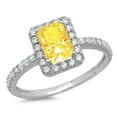 thumbnail image 3 of 1.86 ct Emerald Cut Simulated Yellow Diamond with Simulated Diamond Halo Accents 14K White Gold Womens Engagement Ring, 3 of 5