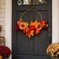 thumbnail image 5 of Fall Harvest Artificial Floral Hoop Wreath, Autumn Maple Leaf & Pumpkin Decorative Wall Hanging, Thanksgiving Themed Sunflower & Berry Door Wreath, 5 of 5