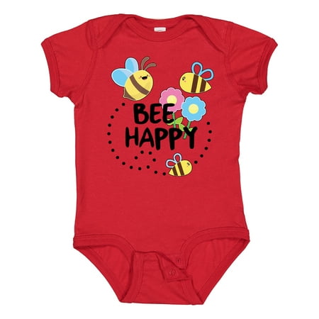 

Inktastic Bee Happy with Flowers Gift Baby Boy or Baby Girl Bodysuit