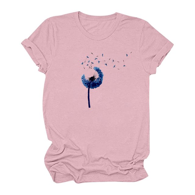 Hauts Mignons pour Femmes Été Col Rond Manches Courtes Décontracté Imprimé Floral T-Shirts Coupe Ample Blouses Tuniques Cadeaux
