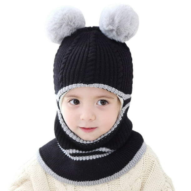 Qarigey Gorros de invierno con pompón para niños, gorros modernos y acogedores para niños y niñas, gorro bonito tejido para bebé Sombreros Negro