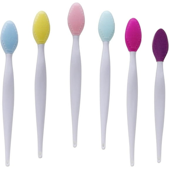 6 PCS SiliconeLip Brush, Double-sided Soft Lip Brush, Lip Scrub Brush, Nose Brush Tool Nose Blackhead Clean Lip Scrubber Tool, For Smoother Fuller Lip Women Ladies