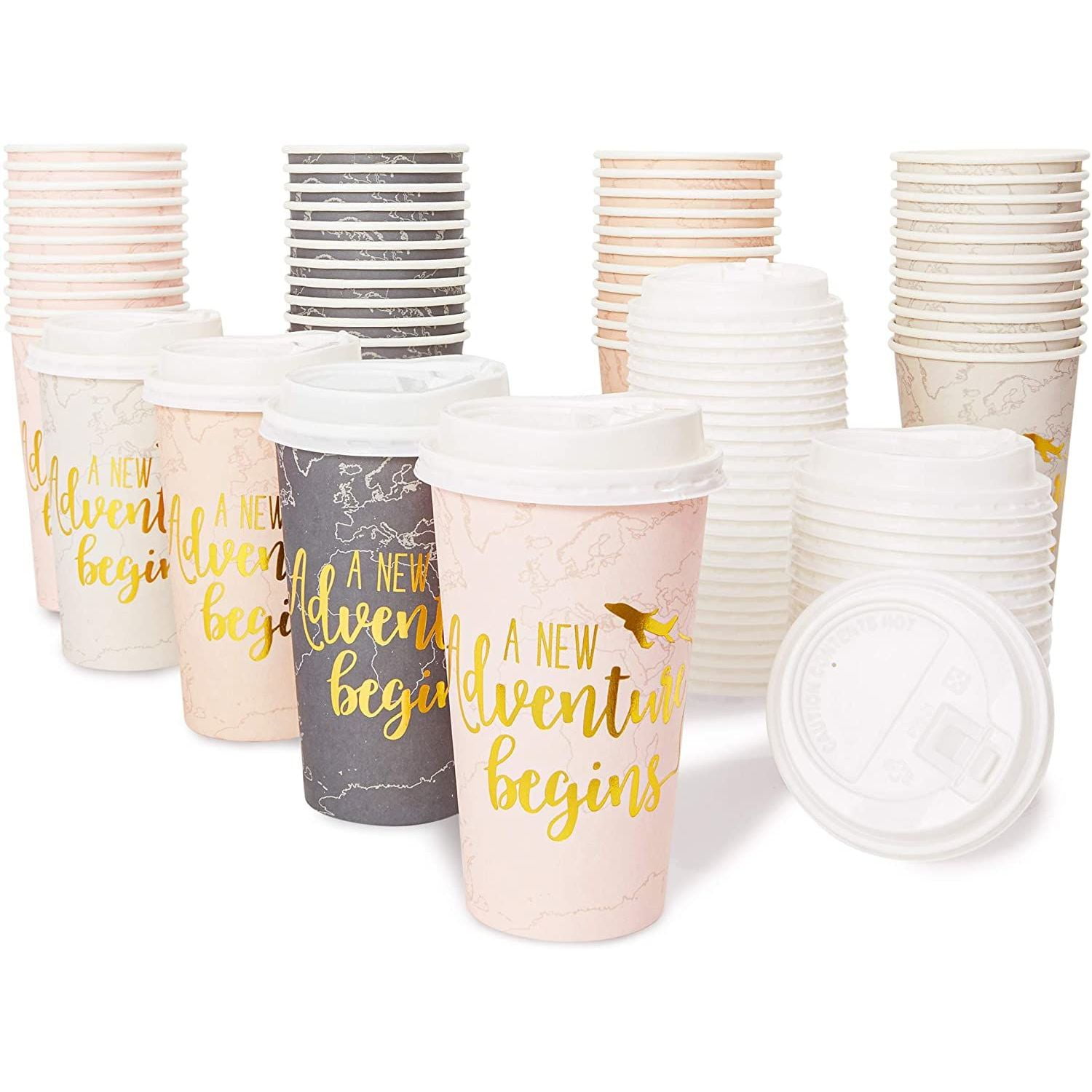 48Pack Insulated Coffee Cups with Lids Disposable, Gold Foil Print