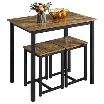 Yaheetech Industrial 3-Piece Dining Table Set w/ 2 Stools for Kitchen, Dining Room, Rustic Brown