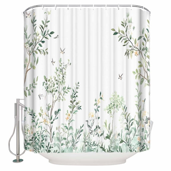 Extra Long Shower Curtain 72x84 Inch, Green Eucalyptus Leaves Shower Curtain Waterproof Bathroom Decor Farmhouse Botanical Fabric Bath Curtain Set Accessories with Hooks