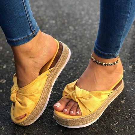 

Daznico Women Shoes Women s Casual Bowknot Open Toe Platforms Sandals Wedges Shoes Slippers Yellow 9.5