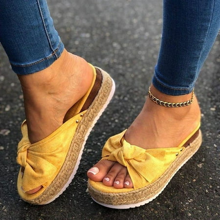 

Daznico Women Shoes Women s Casual Bowknot Open Toe Platforms Sandals Wedges Shoes Slippers Yellow 9.5