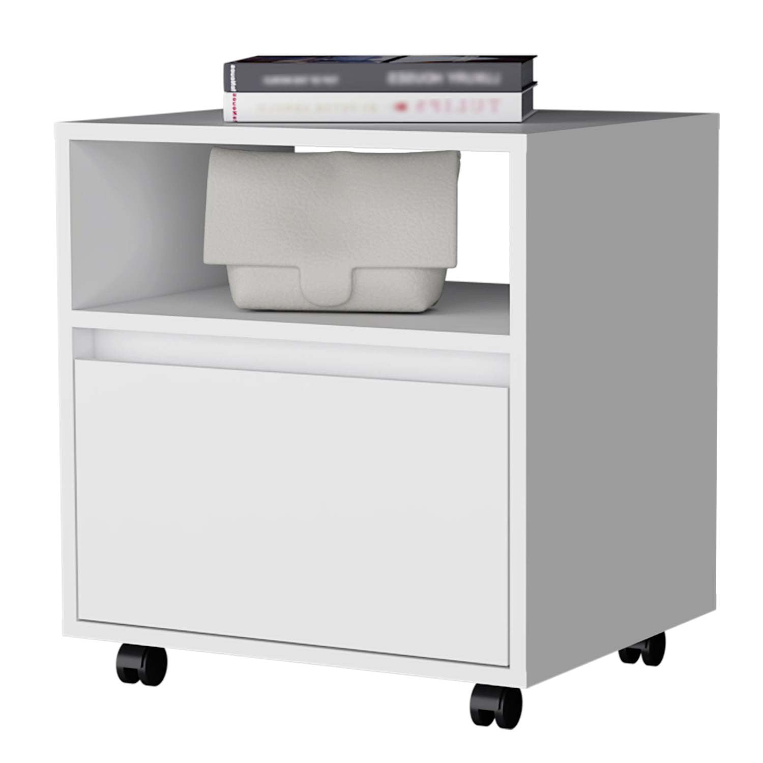 Duncan Nightstand, Contemporary Style with Open Shelf and Drawer
