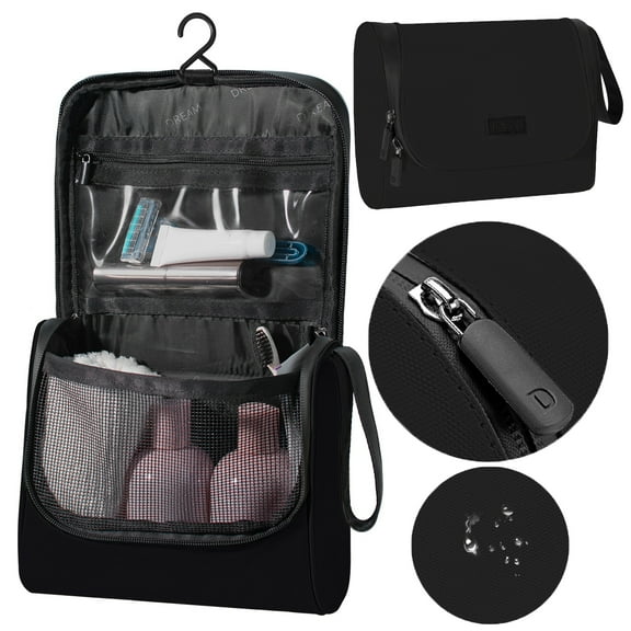 LEPECQ Toiletry Bag for Women Men, Waterproof Travel Makeup Bag with Hanging Hook, Compact Travel Toiletry Organizer Bag, Makeup Organizer Bag for Cosmetics Shaving ,Beige
