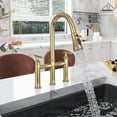 thumbnail image 3 of CASAINC Double Handle Bridge Kitchen Faucet with Pull Down Sprayer, Deck Mounted, Brushed Gold, 3 of 4