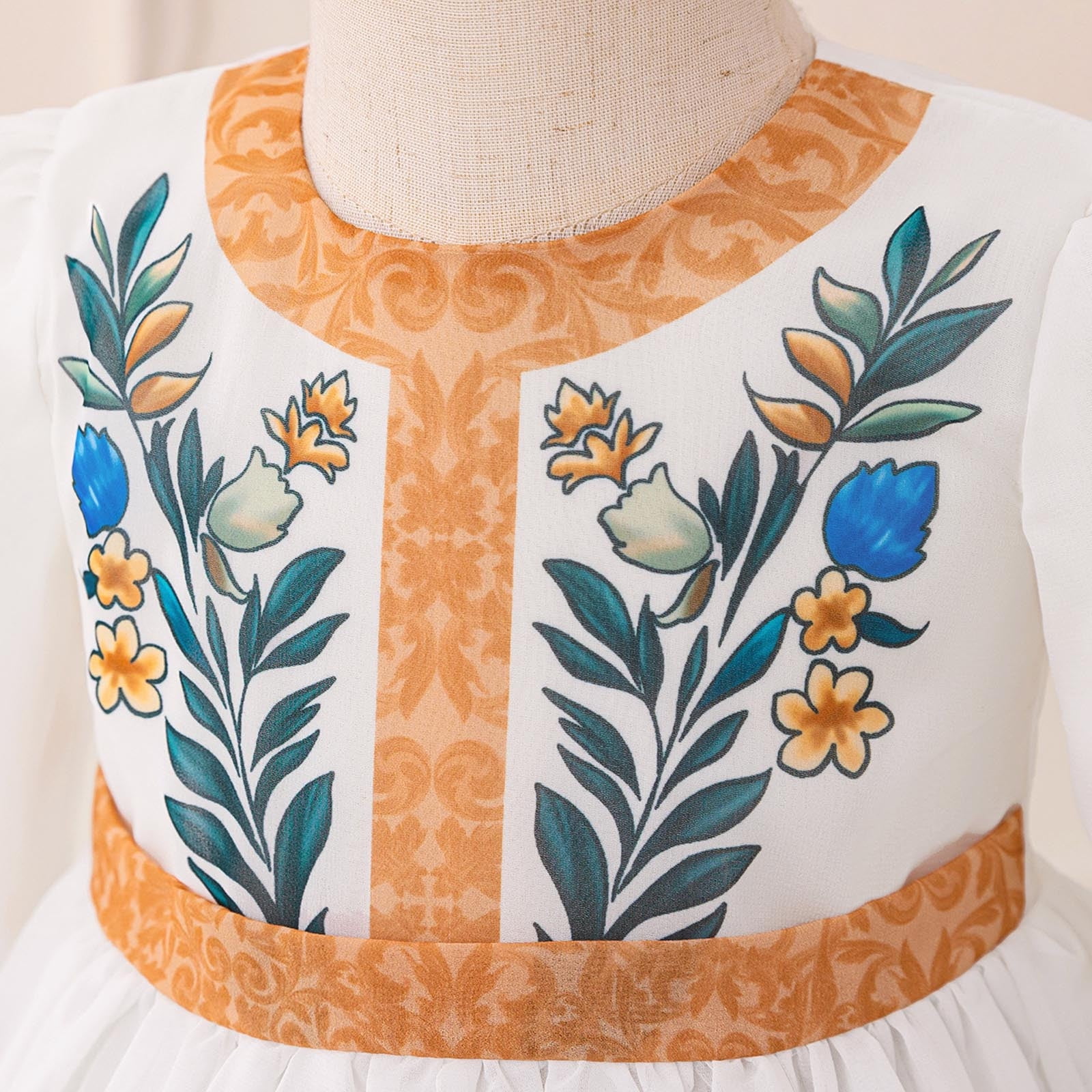 Tqyyweavej Newborn Infant Baby Girls Muslim Dresses Kids Long Sleeve Crew Neck Floral Printed Lace Prayer Dress Middle East Arabic Kaftan Dress 6m-3y