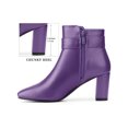thumbnail image 2 of BLISSFUL STEP Womne's Ankle Boots Chunky Heel Square Toe Rhinestone Buckle Side Zipper Faux Leather Boots Purple 7, 2 of 8