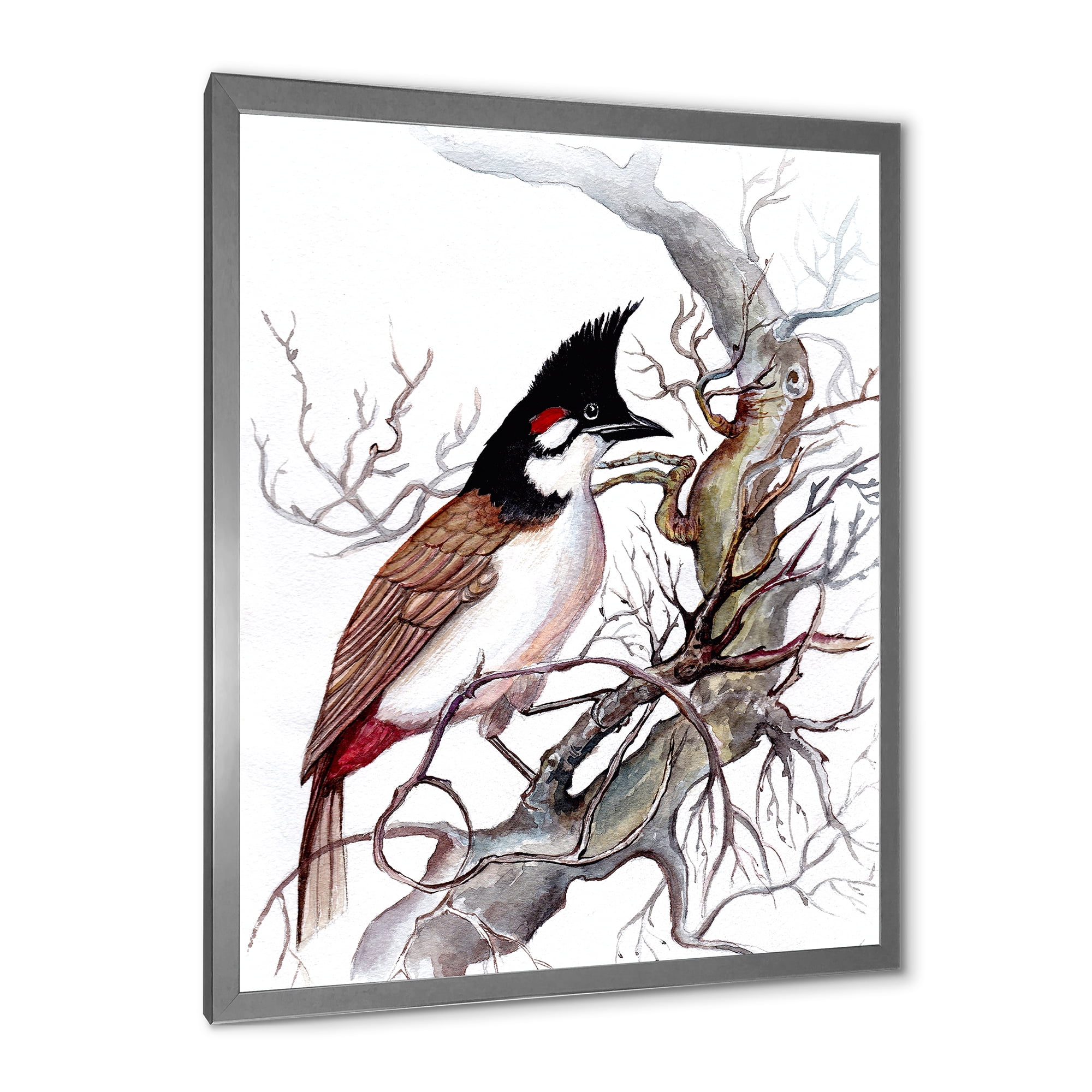 Designart 'Ancient Beautiful Bird On A Branch' Traditional Framed Art Print