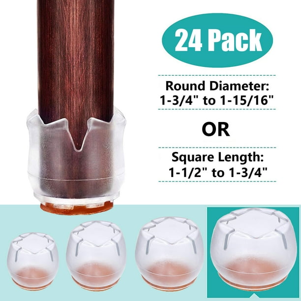 24 Pack Chair Leg Caps Silicone Furniture Table Feet Covers Protectors For Hardwood Floors Fit Round 1 3 4 To 1 15 16 Square 1 1 2 To 1 3 4 Walmart Com