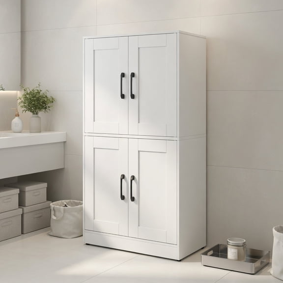 Spaco White 43.5 Inch Bathroom Cabinet with Doors, 5-Position Adjustable Storage Shelves