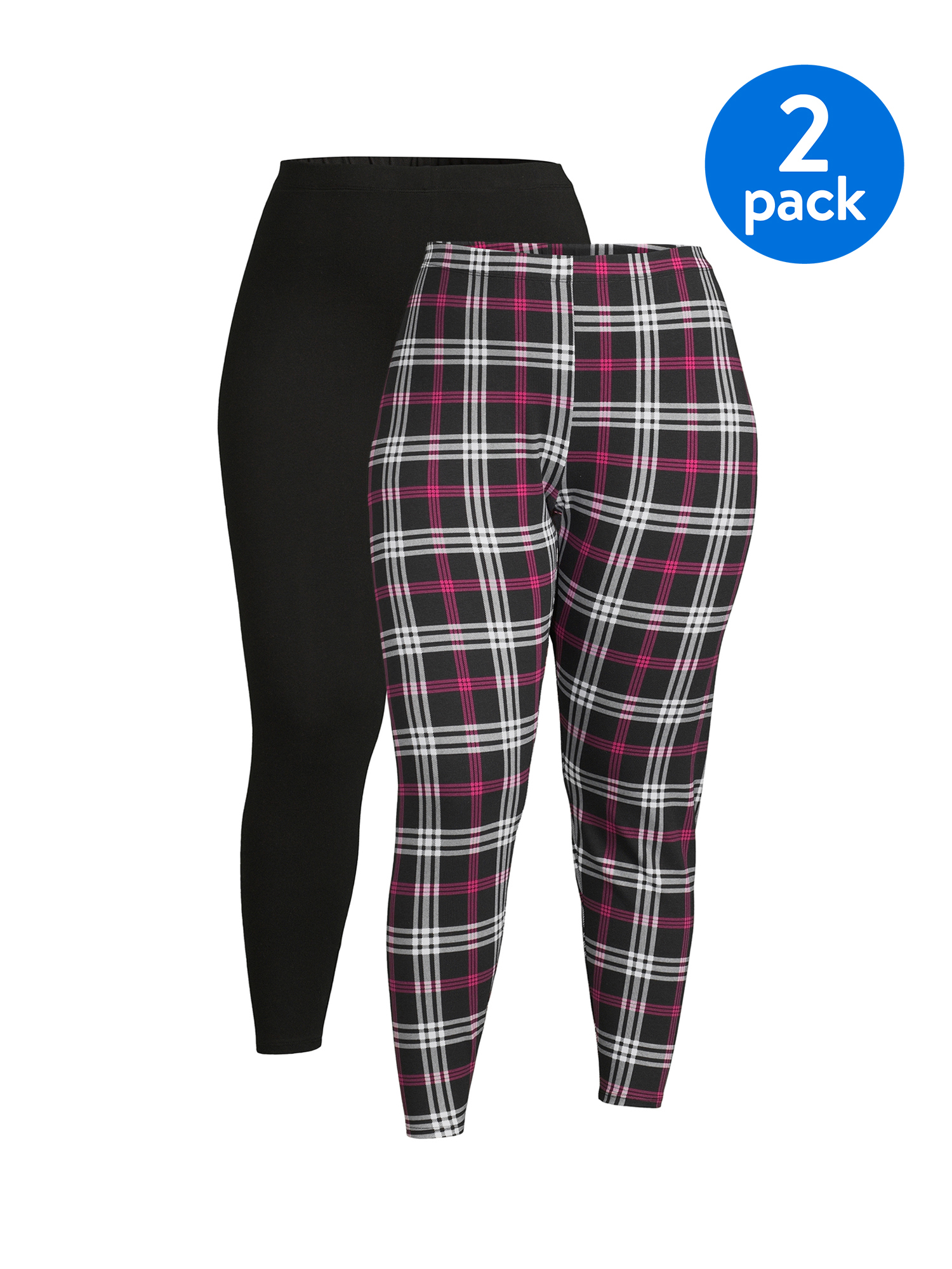 No Boundaries Slim Fit Mid Rise SlimLeg Legging (Women's Plus), 2 Count, 2 Pack