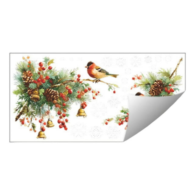 Christmas Window Clings Adhesivos Decorativos para Ventana Ramas de Aves Navideñas Pegatina de Cristal PVC Reutilizable Fácil de Despegar Adecuado par