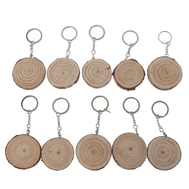 L LLavero de rodajas de madera Natural sin terminar, colgante de madera en blanco pintado a mano, llavero Diy, bolso de coche, fabricación de joyas, 10 Uds.