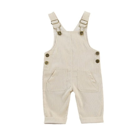 

IZhansean Toddler Baby Boy Girl Corduroy Bib Overalls Suspender Pants Solid Jumpsuit with Pocket Outfits Apricot 12-18 Months