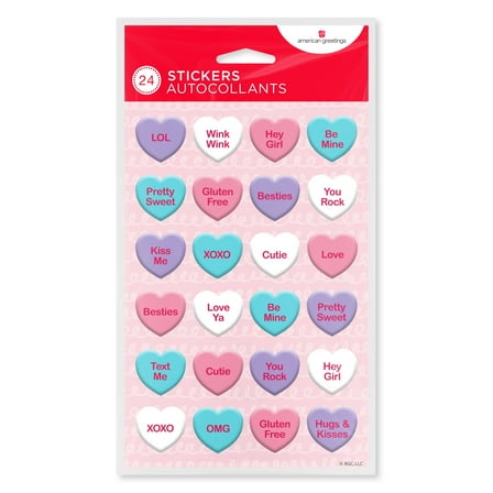 American Greetings Valentine's Day Puffy Stickers, Convo Hearts (24-Stickers, 1-Sheet)