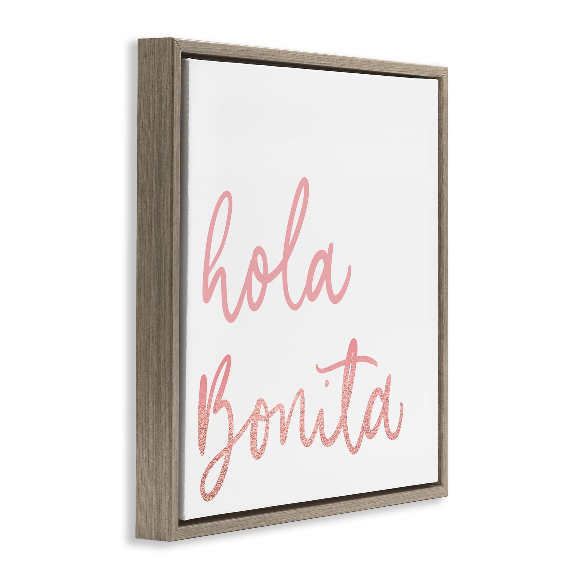 Stupell Industries Hola Bonita Rosa Inspirational Quotes & Sayings Painting Brown Floater Framed Art Print Wall Art, 18 x 18