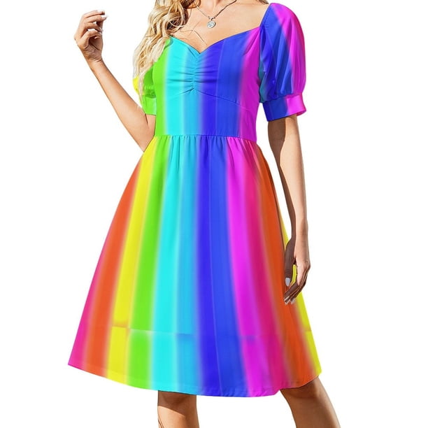 Vestido de manga corta con estampado de barras luminosas, vestido de verano para mujer 2025, vestido de noche de playa estilo coreano para mujer