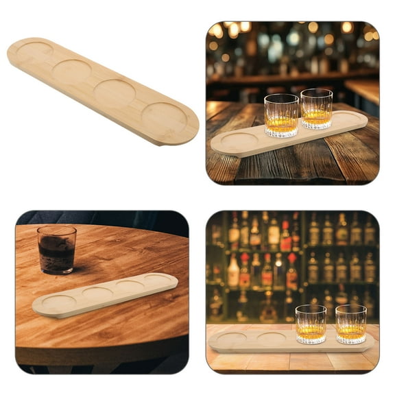 Raindrops Shot Board 4 Slots Shot Glasses Serving Tray Bamboo Shot Glasses Holder Flight Board for Party Wedding Housewarming Club Home Bar Khaki