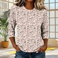 thumbnail image 2 of Tqyyweavej Womens 3/4 Sleeve Shirts Plus Size Printed Crew Neck Tops Loose Fit Casual V Neck Blouses, Gifts for Women S-5XL, 2 of 8