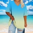 thumbnail image 4 of WRKEKC Plus Size Womens Tops Summer Gradient Color V-Neck Short Sleeve Comfortable Versatile Layering T-Shirts, 4 of 5