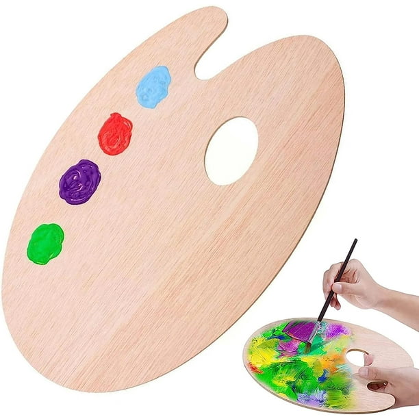 Oval Paint Palette Wooden Paint Palette Wooden Oil Paint Palettes Wooden Palette with Convenient Thumb Hole for Acrylic Watercolor and Oil
