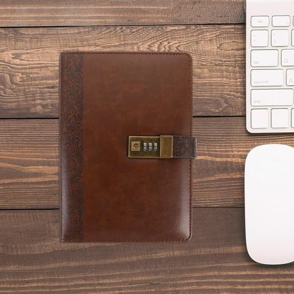FRCOLOR Vintage Locking Journal for Adults Made of PU and Paper with Code Lock for Daily Use Coffee Color