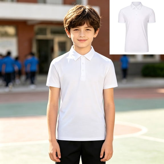 XINXIAOO Kids Athletic Polo Shirt Quick Dry Golf White School Uniform Shirts Lightweight Breathable Wicking Active Short Sleeve for Boys and Girls 11-12 Years
