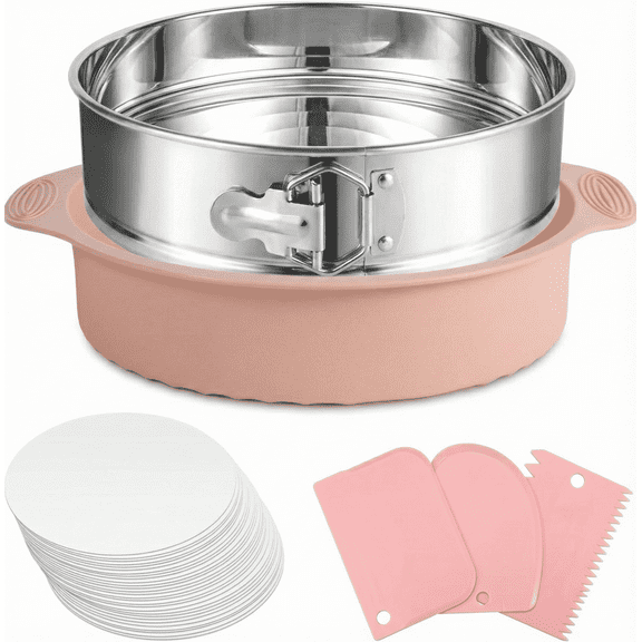 LIMICAR 9 Inch Springform Pan, 304 Stainless Steel Nonstick Cheesecake Pan for Baking, Leakproof Removable Bottom with Silicone Protector & Parchment Paper for Perfect Dish pizza, Easy to Clean