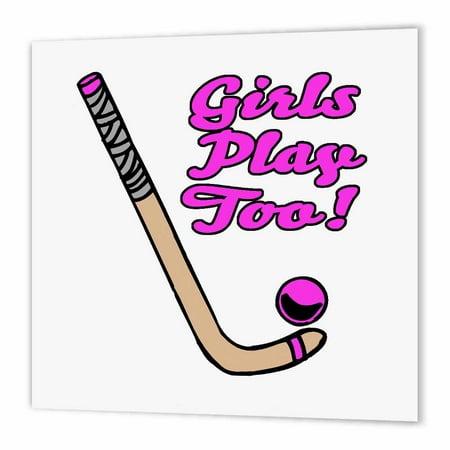3dRose Girls Play Too Pink Field Hockey Stick And Ball Sports Design, Iron On Heat Transfer, 6 by 6-inch, For White Material