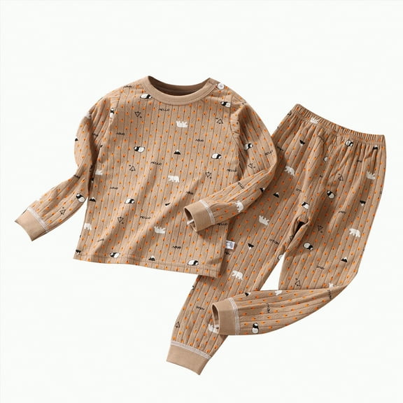 UAYOTSE Toddler Kids Baby Girl Pajamas Set Solid Color Ruffle Long Sleeve Button Shirt Top Pants Cotton 2Pcs Pjs Set(Coffee#2,10-11 Years)