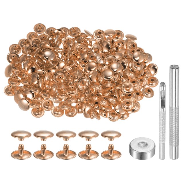 Unique Bargains 100 Sets Leather Rivets 8 x 12mm Metal with 3 Setter Tools, Light Gold Tone