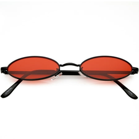 Extreme Small Oval Sunglasses Color Tinted Flat Lens 51mm (Black / Red)