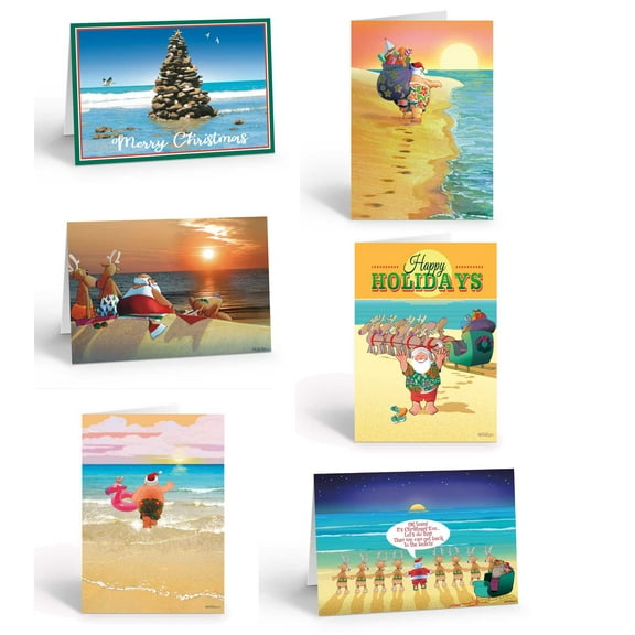 Beach Christmas Card Variety Pack -Beach greeting cards & envelopes - Assortment