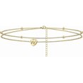 thumbnail image 1 of Initial Heart Ankle Bracelet Layered Heart Letter A To Z Bead Chain Anklet for Women 14K Real Gold Plated Beach Jewelry, 1 of 4