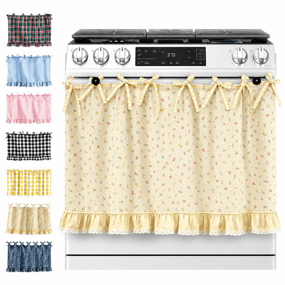 2026 New Handmade Oven Curtain, Modern Farmhouse Kitchen Decor for Dishwashers Washing Machines Ranges, Ribbon Ties Ruffled Trim Hide Clutter, 2130in