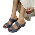 thumbnail image 4 of Summer Sandals For Women Wedge Thick Heel Open Toe Slip-on Round Toe Slides Slippers Casual Summer Beach Outdoor Footwear Dressy Sandals 6, 4 of 6