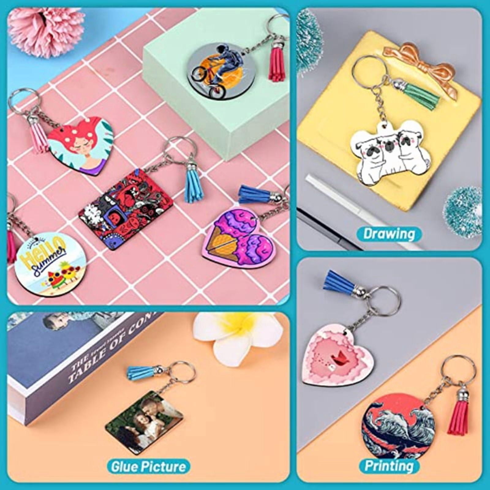 160 Pieces Sublimation Blank Products Batch Heat Press Transfer Double-sided Printing Keychain Blank Tassel for Key Ring
