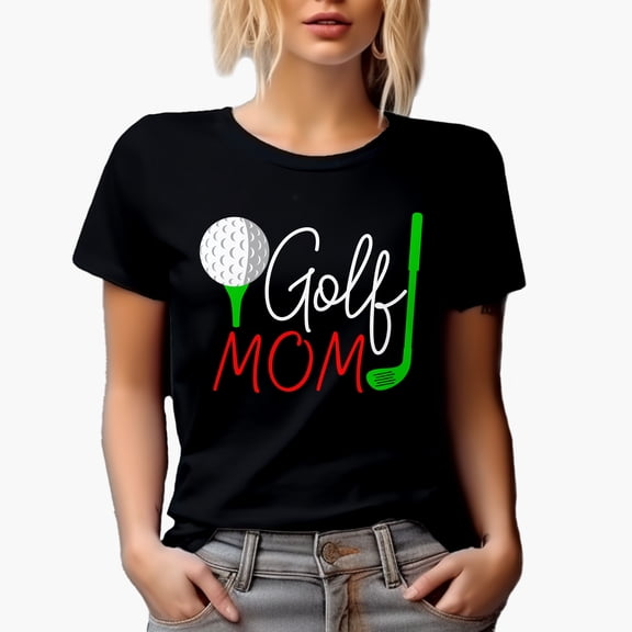 Golf Mom with a Ball & Club, Mother Golf Player, Golfing or Golfer Themed Merch Gift, Black T-Shirt, Small