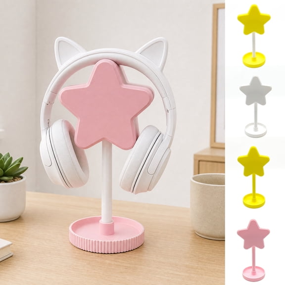 KGJQ 3D Printed Headphone Stand, Star Shape Headset Holder, Earphone Stand with Cable Holder, Flexible Headrest with Solid Base for All Headphones Size