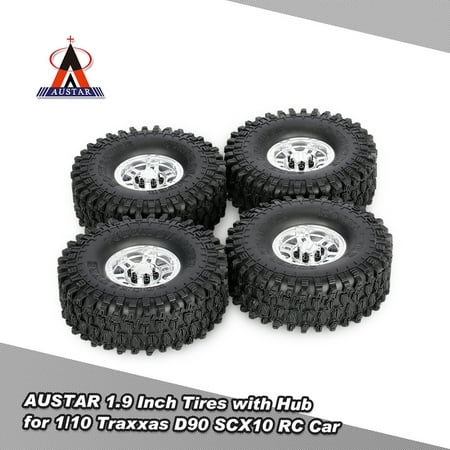 4Pcs AUSTAR AX-5020F 1.9 Inch 120mm Tires with Metal Electroplated Hub for 1/10 Traxxas Redcat SCX10 AXIAL TF2 Rock