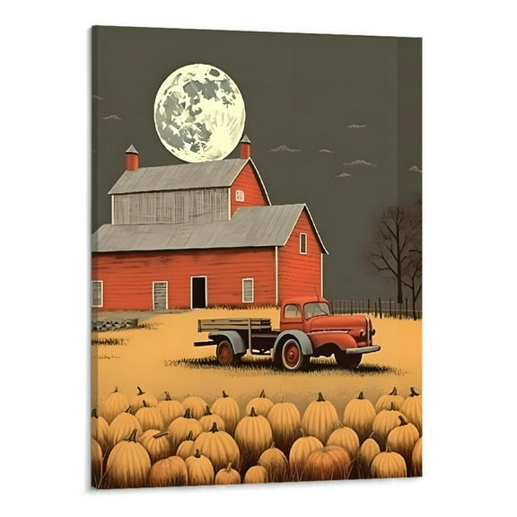Shiartex Fall Decor A Farm in the Moonlight Canvas Wall Art Picture 16x20in