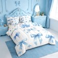 thumbnail image 2 of Manfei Blue Princess Bow 7-Piece Twin Bedding Sets For Girls,Watercolor Bowknot Print Bedding Comforter Set For Kids,Reversible, 2 of 7