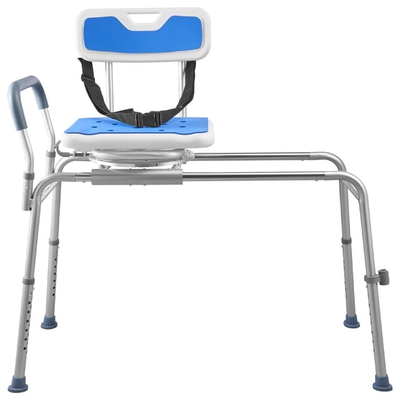 VEVOR Sliding Shower Chair, 400 lbs Tub Transfer Bench for Bathtub with Swivel Seat, Padded Shower Bench with Arms and Backrest, Height Adjustable for Handicap, Adults, Seniors, Elderly and Disabled