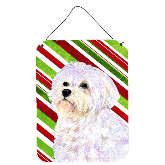 Maltese Candy Cane Holiday Christmas Metal Wall or Door Hanging Prints