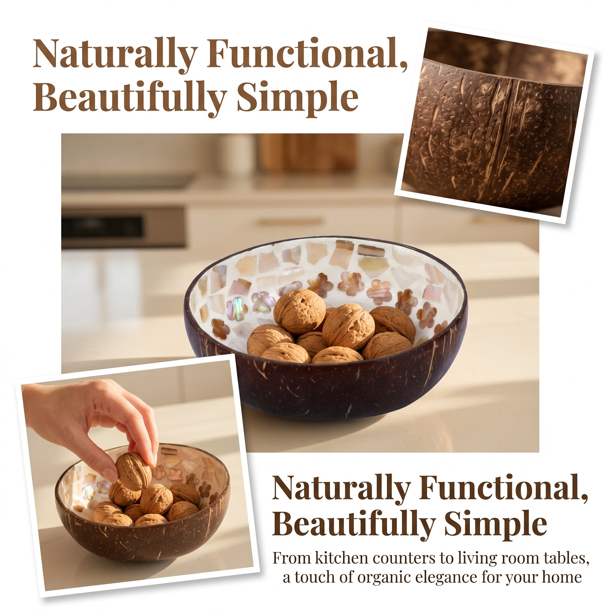 Unique Bargains Handmade Coconut Shell Bowl Catchall Tray Colour 5.9"L x 5.9"W x 2.8"H